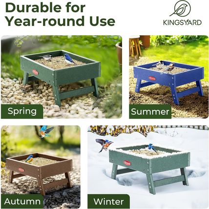 Kingsyard Ground Bird Feeder for Outdoors - Recycled Plastic Platform Feeder for