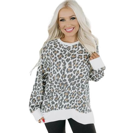 White Printed Solid Trim Leopard Print Top