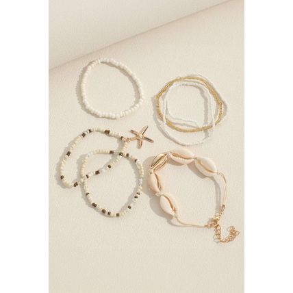 White 7pcs Bohemian Shell Starfish Beaded Bracelets
