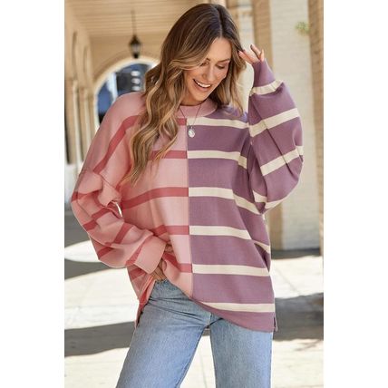 Pink Stripe Colorblock Oversized Sweater