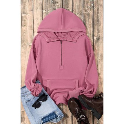 Valerian Solid Kangaroo Pocket Half Zipper Oversized Hoodie