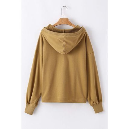 Brown Solid Kangaroo Pocket Half Zipper Oversized Hoodie