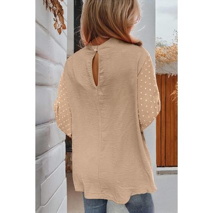 Parchment Swiss Dot Balloon Sleeve Loose Blouse