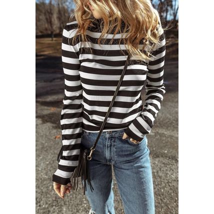 Black Stripe Slim Fit High Neck Knit Sweater