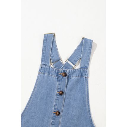 Beau Blue Wide Strap Button Front Pocketed Denim Mini Dress