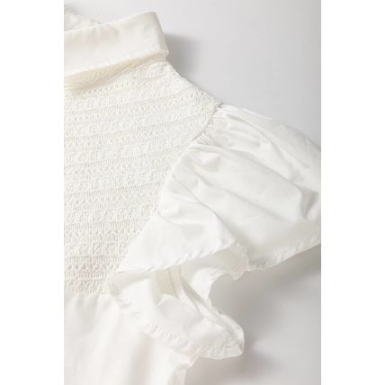 White Half Button Lace Patchwork Flutter Sleeve Blouse