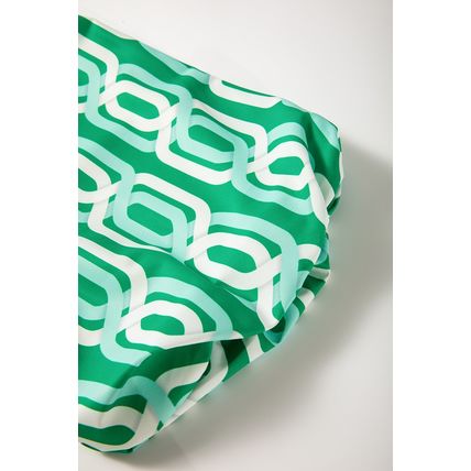 Bright Green Abstract Patterned V Neck Puff Short Sleeve Mini Dress
