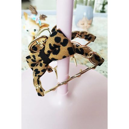 Camel Leopard Print Bow Decor Alloy Hair Claw Clip
