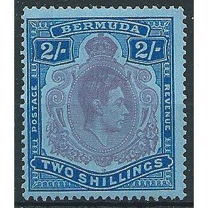Bermuda 1950 SG116f 2/- Reddish-Purple & Blue/Pale Blue Perf 13 Mounted Mint . .