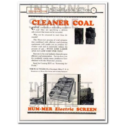 W S TYLER COMPANY 1928 HUM-MER Electric Screen Coal mining vintage ad