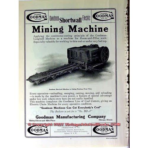 GOODMAN MFG COMPANY 1910 Shortwall electric mine vintage ad