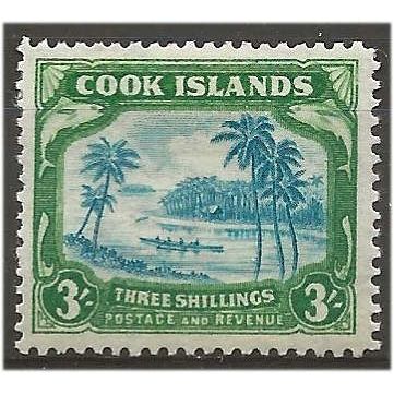 Cook Islands 1938 SG129 3/- Greenish-Blue & Green Mounted Mint .. ..