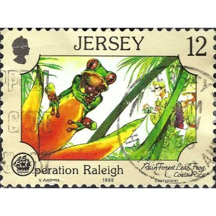 JERSEY, AMPHIBIAN, Rain Forest Leaf Frog, Costa Rica, yellow 1988, 12p