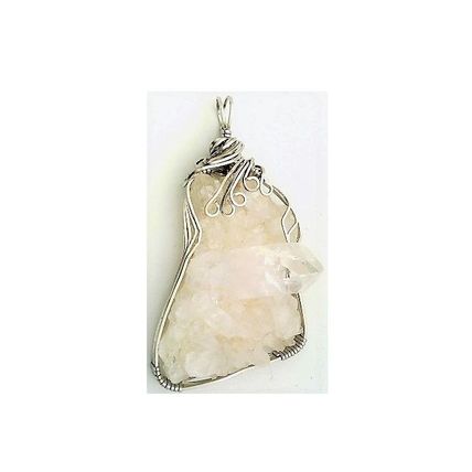 Quartz Crystal Stainless Steel Wire Wrap Gemstone Pendant 6