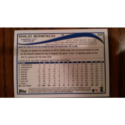2014 Topps Red Hot Foil Card # 322 Emilio Bonifacio Mint (9) Kansas City Royals