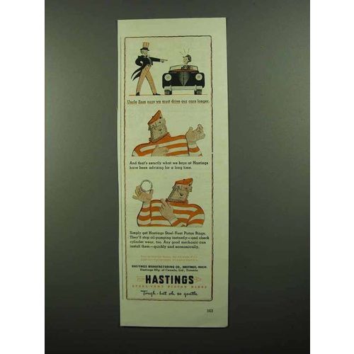 1942 Hastings Steel-Vent Piston Rings Ad - Uncle Sam