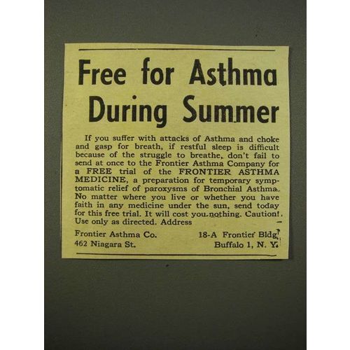 1947 Frontier Asthma Medicine Ad - During Summer