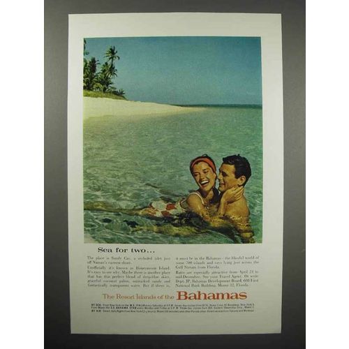1962 Bahamas Tourism Ad - Sea For Two - Sandy Cay