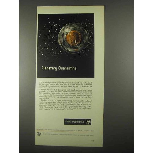 1967 Sandia Laboratories Ad - Planetary Quarantine