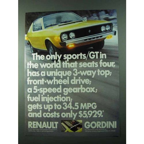 1975 Renault Gordini Car Ad - Only Sports/GT in World