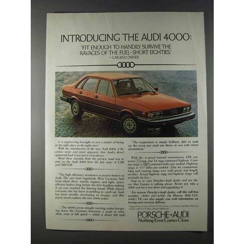 1980 Audi 4000 Car Ad - Fuel-Short Eighties
