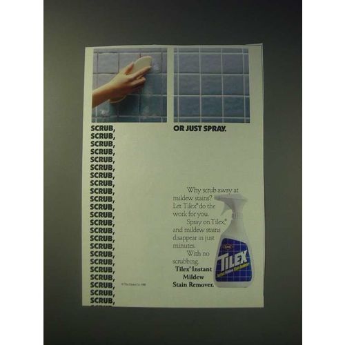 1989 Tilex Mildew Stain Remover Ad - Scrub, scrub, scrub, Or just spray