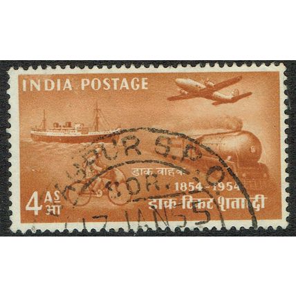 India 1954 Stamp Centenary 4a Orange Brown SG350 FU