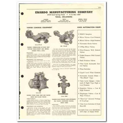 Enardo Mfg Company 1959 vintage oil gas catalog vapor control valves
