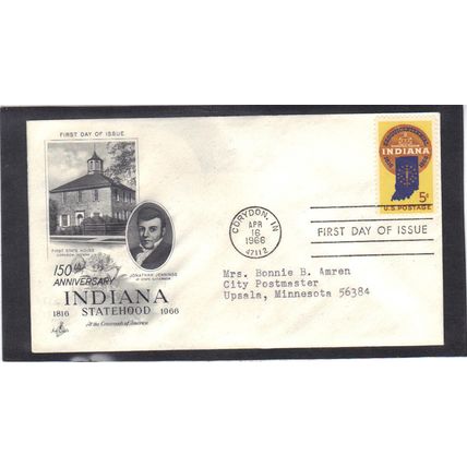 FDC Art Craft 1308 5c Indiana (Cachet-Typed/A) CV40759