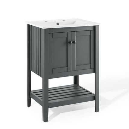 Modern 24" Bathroom Sink Vanity Gray or White Slat Design Cottage Style