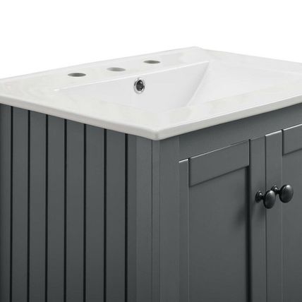 Modern 24" Bathroom Sink Vanity Gray or White Slat Design Cottage Style