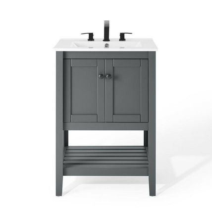 Modern 24" Bathroom Sink Vanity Gray or White Slat Design Cottage Style