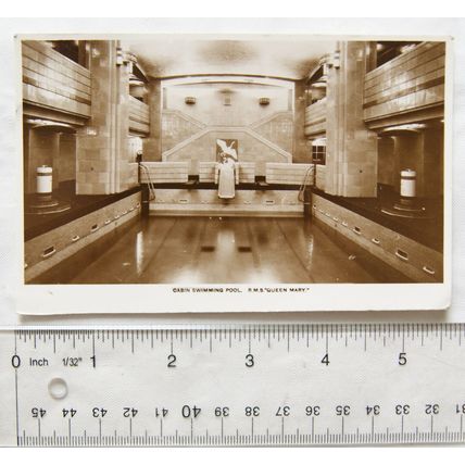 vintage postcard RMS Queen Mary - Cabin Swimming Pool