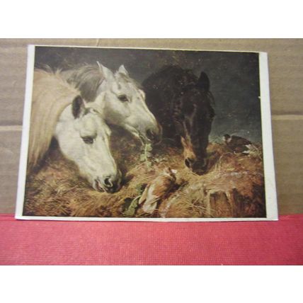 THE SCANTY MEAL painted by J F Herring used postcard dated 1959 art / horses =
