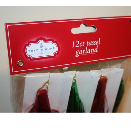 2 Trim A Home New in Package 12ct Tassel Garland in Christmas Green & Red