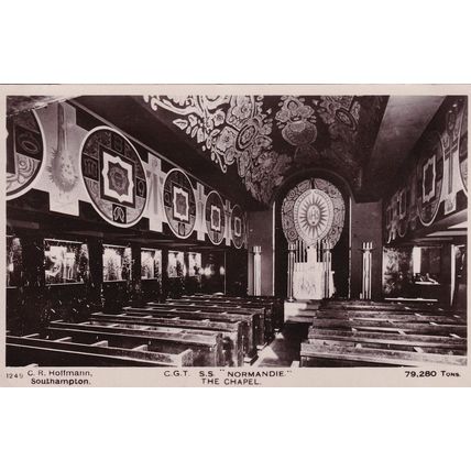 SS Normandie The Chapel 1930s Real Photo Ship Postcard