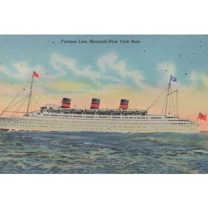 Furness Line Ship Liner Boat New York 1939 Linen USA Postcard