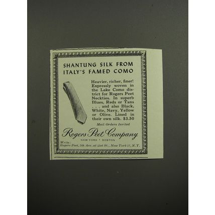 1952 Rogers Peet Ties Ad - Shantung silk from Italy's famed como