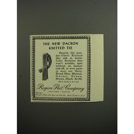 1952 Rogers Peet Neckties Ad - The new Dacron knitted tie