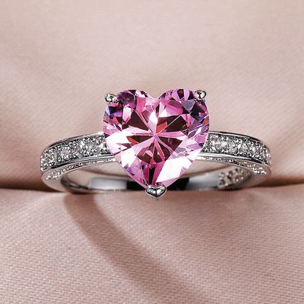 New Women’s Alloy Pink Heart Shape Stone Multi CZ Fashion Ring (Sz 10)