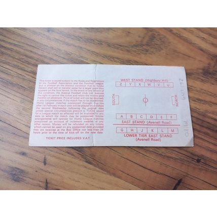 1979/80 Division 1 Ticket - Arsenal vs Tottenham / Spurs, Boxing Day