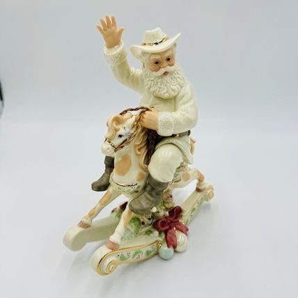 Lenox Porcelain Wild West Classic Edition Santa On a Rocking Horse Gold 8.5in