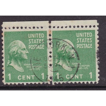 United States Postmark New York 1945 George Washington 1c pair VGC