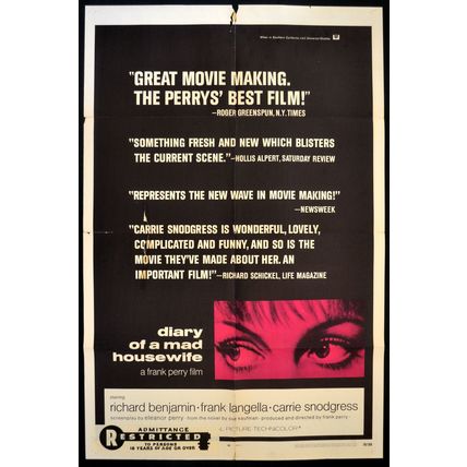 DIARY OF A MAD HOUSEWIFE 1970 Richard Benjamin, Carrie Snodgress US 1-SHEET