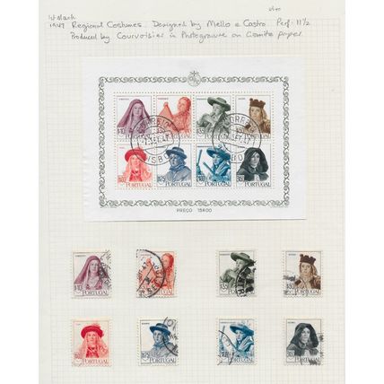 PORTUGAL CLASSIC 1947 PROVINCIAL COSTUMES MINIATURE SHEET & SET OF STAMPS USED
