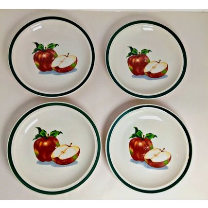 (4) Main Stays Home Ceramic - Salad Serving Plates - Apple Design - Farmhouse