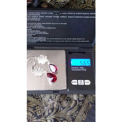 Vintage 1990-s 925 Sterling Silver Garnet Large Earrings - Hallmarked