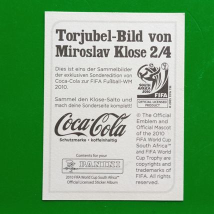 Panini Panini World Cup Sticker - Klose Coca Cola Special Sticker: 2 of 4