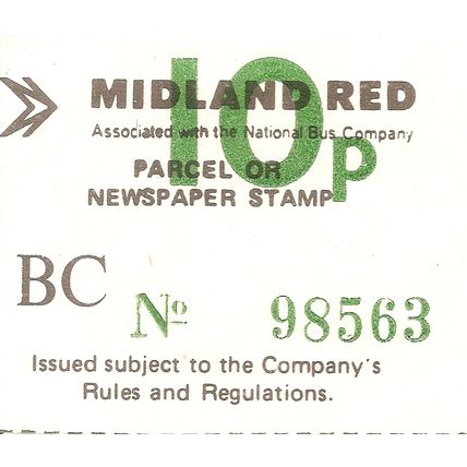 Parcel or Newspaper Stamp issued by Midland Red - 10 pence value