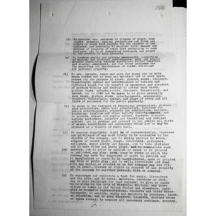 1913 "Missoula Amusement Company" Articles of Incorporation. Original documents.